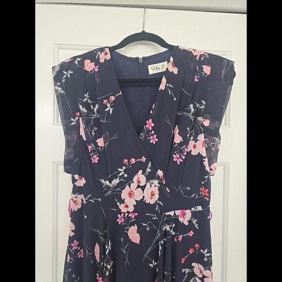 Eliza J High/Low Floral Faux Wrap Maxi Dress V-neckline Lightweight Navy Blue S - Picture 3 of 9